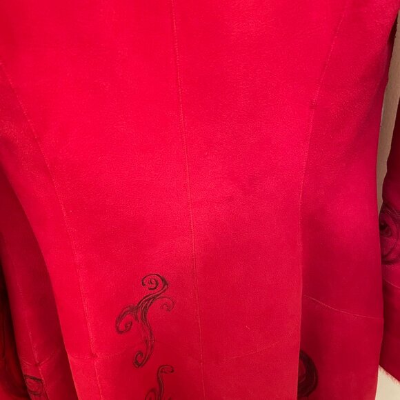 Genuine Sheepskin Fur Red Penny Lane Coat With Fox Fur Collar - Picture 5 of 11